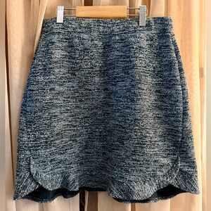 LOFT Textured Black Gray A-Line Tweed Skirt with scalloped hem size XS